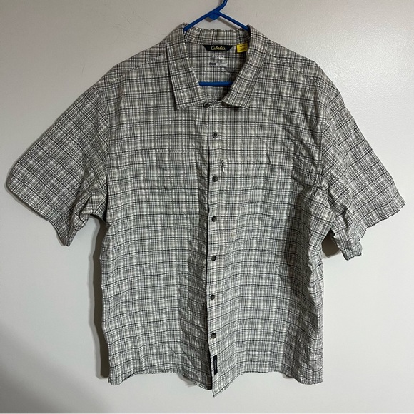 Cabelas Cool Max Men’s Zip Pocket Plaid Button Down Shirt Short Sleeve XL - Picture 1 of 12